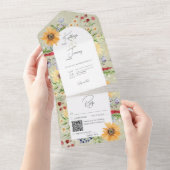 Invitation Tout En Un Russe Fleur sauvage d'été Sunflower Sage QR Code (Déchirure)
