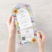 Invitation Tout En Un Russe Fleur sauvage d'été Sunflowers Peri QR Code (Déchirure)