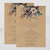 Invitation Tout en un Russe hiver Floral Pinecone Mariage (Devant / Derrière)