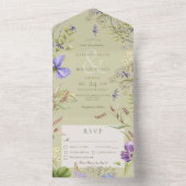 Invitation Tout En Un Russe Lavender Fleur sauvage Sage Green Diner (À l'intérieur)