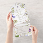 Invitation Tout En Un Russe Lavender Sage Fleur sauvage Détails blancs (Déchirure)