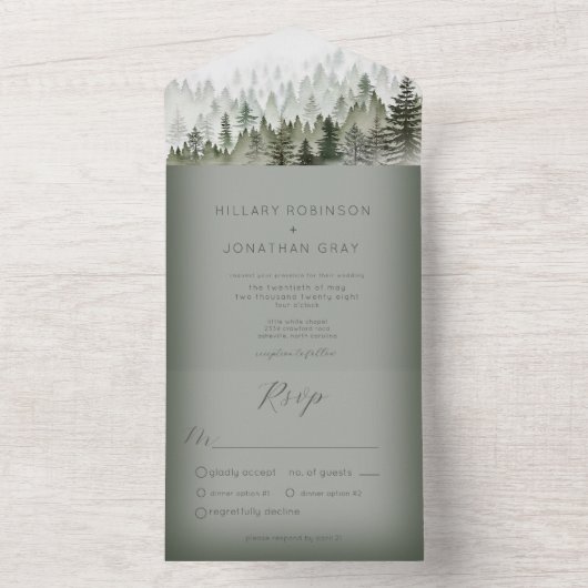 Invitation Tout En Un Russe Mountain Mist Forest Green Dinner (À l'intérieur)