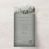 Invitation Tout En Un Russe Mountain Mist Forest Green QR Code (À l'intérieur)