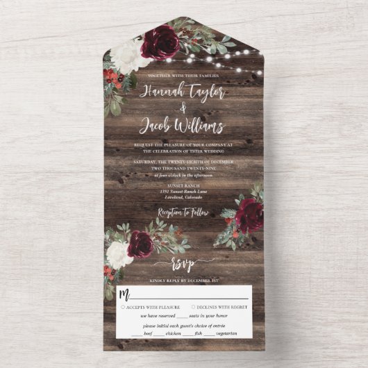 Invitation Tout En Un Russe Noël hiver Bois String Mariage (À l'intérieur)