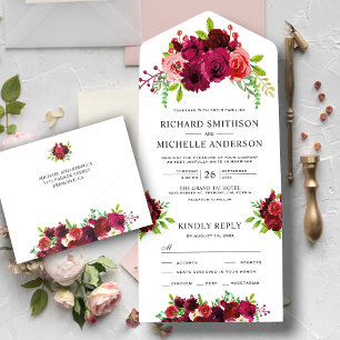 Invitation Tout En Un Russe Pays Bourgogne Floral Bouquet Mariage