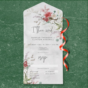 Invitation Tout En Un Russe Red Winter Berries & Boho Cotton Dîner