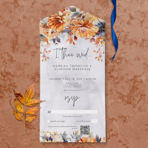 Invitation Tout En Un Russe rouille et marine Chute Floral Mariage QR Co