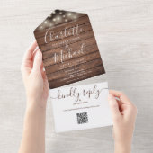 Invitation Tout En Un Russe String lights QR Code Monogramme Mariage (Déchirure)