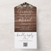 Invitation Tout En Un Russe String lights QR Code Monogramme Mariage (À l'intérieur)