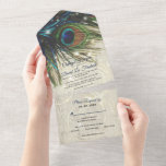Invitation Tout En Un Russe Vintage Wood Navy Turquoise Peacock Mariage<br><div class="desc">Ces belles invitations de mariage Peacock Rustic Vintage Wood Navy Turquoise sont conçues avec une carte postale RSVP perforée facile à déchirer. Il suffit de plier chaque carte dans la forme esquissée,  puis sceller et envoyer - aucune enveloppe nécessaire pour l'expédition.</div>