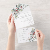 Invitation Tout En Un Russe Winter Holly Berries & Neige Pas de dîner (Déchirure)