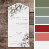 Invitation Tout En Un Russe Winter Holly Berries & Neige Pas de dîner