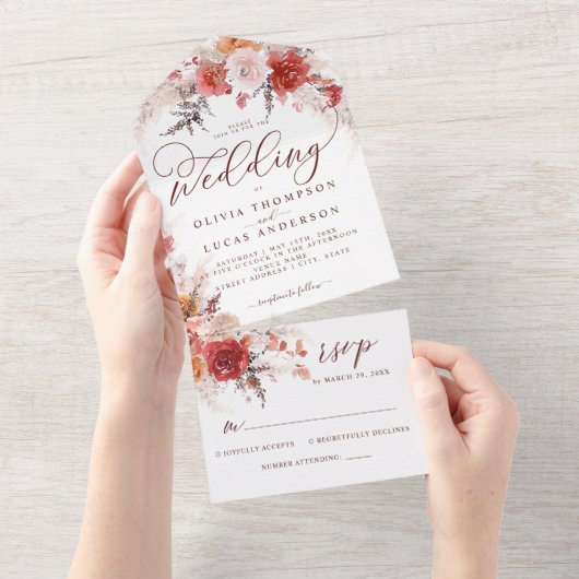 Invitation Tout En Un Rust Burnt Orange Terracotta BOHO Mariage RSVP (Déchirure)