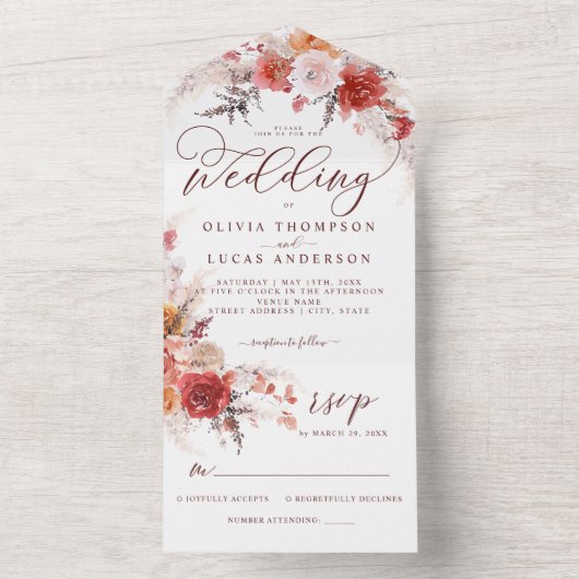 Invitation Tout En Un Rust Burnt Orange Terracotta BOHO Mariage RSVP (À l'intérieur)