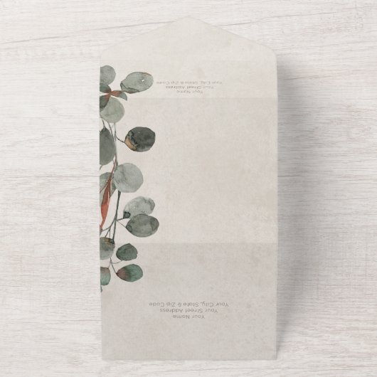 Invitation Tout En Un Rust & Dark Sage Green Eucalyptus Code QR moderne (Dehors)