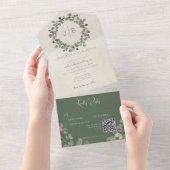 Invitation Tout En Un Rust & Dark Sage Green Eucalyptus Code QR moderne (Déchirure)