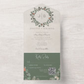 Invitation Tout En Un Rust & Dark Sage Green Eucalyptus Code QR moderne (À l'intérieur)
