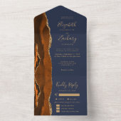 Invitation Tout En Un Rust Gold Agate Marine Blue Repas Options Mariage (À l'intérieur)