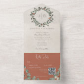 Invitation Tout En Un Rust & Green Eucalyptus Modern QR Code (À l'intérieur)