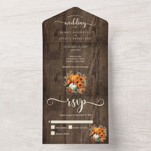 Invitation Tout En Un Rustic Automne Citrouille Mariage (À l'intérieur)
