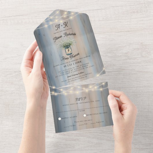 Invitation Tout En Un Rustic Baby’s Breath & String Lights Mariage (Déchirure)