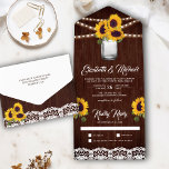 Invitation Tout En Un Rustic Barn Wood Lace Sunflowers Mason Jar Wedding<br><div class="desc">Amaze your guests with this elegant wedding invite featuring beautiful flowers and lace with modern typography. Simply add your event details on this easy-to-use template to make it a one-of-a-kind invitation.</div>