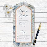 Invitation Tout En Un Rustic Blue Floral & Dîner d'or Rose<br><div class="desc">DISPONIBLE AVEC OU SANS CODE QR À ANALYSER. Ce design présente un arrière - plan floral aquarelle dans différentes teintes de bleu, blanc et vert sur un arrière - plan bleu pastel. La zone de texte est un arrière - plan blanc entouré d'un cadre en or rose faux. Ajoutez un...</div>