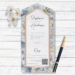 Invitation Tout En Un Rustic Blue Floral & Rose Gold QR Code<br><div class="desc">DISPONIBLE AVEC OU SANS CODE QR À ANALYSER. Ce design présente un arrière - plan floral aquarelle dans différentes teintes de bleu, blanc et vert sur un arrière - plan bleu pastel. La zone de texte est un arrière - plan blanc entouré d'un cadre en or rose faux. Ajoutez un...</div>