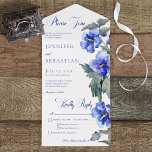 Invitation Tout En Un Rustic Blue Morning Glory Floral Dîner<br><div class="desc">DISPONIBLE ÉGALEMENT AVEC UN CODE QR À ANALYSER DANS LA ZONE RSVP. Ce design est doté d'une aquarelle bleue, de magnifiques dorures matinales et de verdure. Le dos est recouvert d'un beau bleu poussiéreux. Ajoutez un code QR à votre invitation afin que les clients puissent accéder rapidement à votre site...</div>