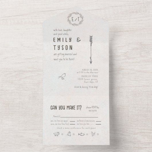 Invitation Tout En Un Rustic Boho Mariage ID1109 (À l'intérieur)