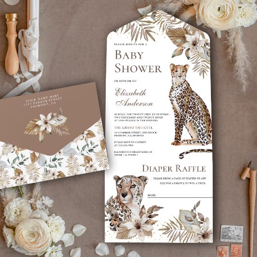 Invitation Tout En Un Rustic Boho Wild Safari Baby shower Leopard