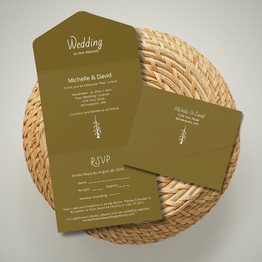Invitation Tout En Un Rustic Brown Pine Trees Simple Woodland Wedding 