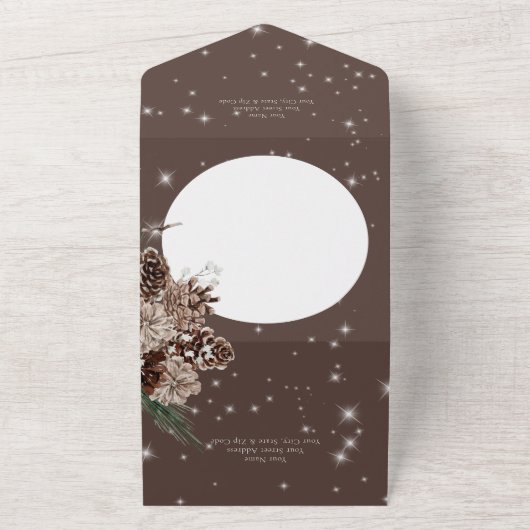 Invitation Tout En Un Rustic Brown Pine Winter Sparkings Détails (Dehors)