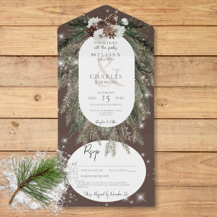 Invitation Tout En Un Rustic Brown Pine Winter Sparkings Détails