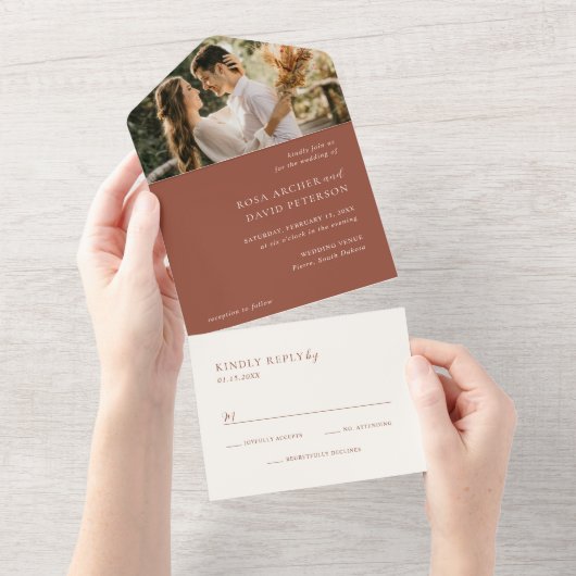 Invitation Tout En Un Rustic Copper Photo Editorial Modern Wedding (Déchirure)