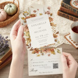 Invitation Tout En Un Rustic Cottage Core Automne Fleur sauvage Crème QR<br><div class="desc">DISPONIBLE AVEC OU SANS CODE QR À ANALYSER DANS LA ZONE RSVP. Ce design simple mais élégant a un cadre de boho cottage coeur d'automne fleurs sauvages et champignons sur un doux carrelage blanc sur un arrière - plan crème douce. Le rabat avant contient les initiales de la mariée et...</div>