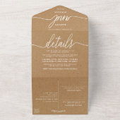 Invitation Tout En Un Rustic Country Kraft Mariage de script simple (Dehors)