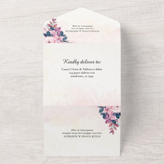 Invitation Tout En Un Rustic Country Pinkflower Mariage All-in-One Invit (Dehors)