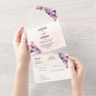 Invitation Tout En Un Rustic Country Pinkflower Mariage All-in-One Invit