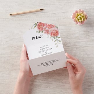 Invitation Tout En Un Rustic Country Pinkflower Mariage All-in-One Invit