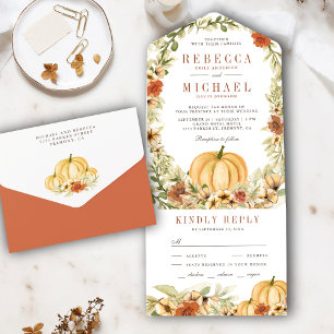 Invitation Tout En Un Rustic Earthy Floral Botanical Pumpkin Wedding