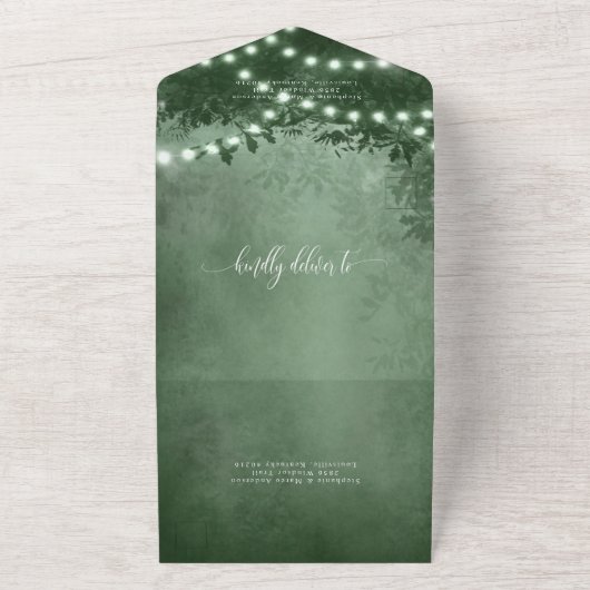 Invitation Tout En Un Rustic Emerald Green Tree Mariage (Dehors)