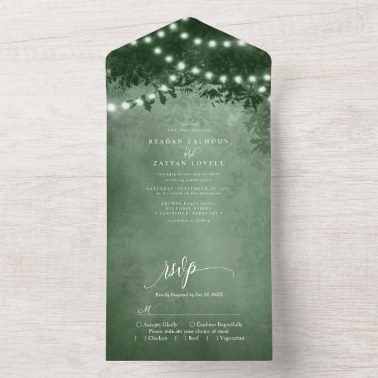 Invitation Tout En Un Rustic Emerald Green Tree Mariage (À l'intérieur)