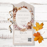 Invitation Tout En Un Rustic Fall Floral & Feuille QR Code<br><div class="desc">DISPONIBLE AVEC OU SANS CODE QR À ANALYSER OU AVEC OU SANS OPTIONS DE DÎNER. Le tout dans un décor de faire-part de mariage est composé d'une douce aquarelle de fleurs de couleur rouge, de feuilles et de citrouilles en marron, beige, rouille, vert et rouille sur un arrière - plan...</div>