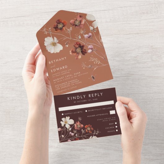 Invitation Tout En Un Rustic Fall Floral Mariage (Déchirure)