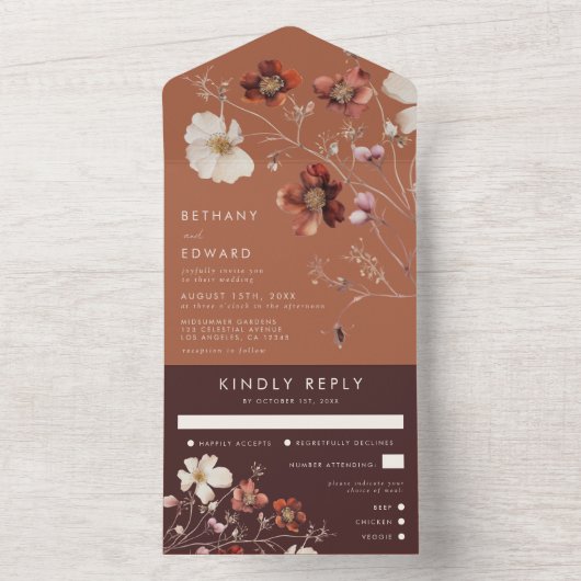 Invitation Tout En Un Rustic Fall Floral Mariage (À l'intérieur)