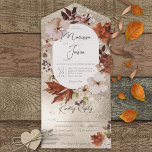 Invitation Tout En Un Rustic Fall Neutral Wreath Gold Dinner<br><div class="desc">ÉGALEMENT DISPONIBLE AVEC UN CODE QR À ANALYSER. Ce design présente une douce couronne d'automne de tan, brun, rouille, violet et crème sur un arrière - plan doux et pétillant parties scintillant de champagne. Les invitations tout-en-un personnalisées sont une combinaison unique d'une invitation personnalisée magnifiquement imprimée et d'une carte postale...</div>