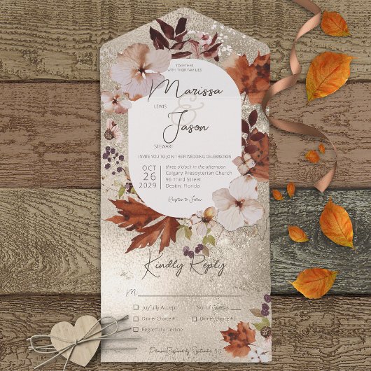 Invitation Tout En Un Rustic Fall Neutral Wreath Gold Dinner