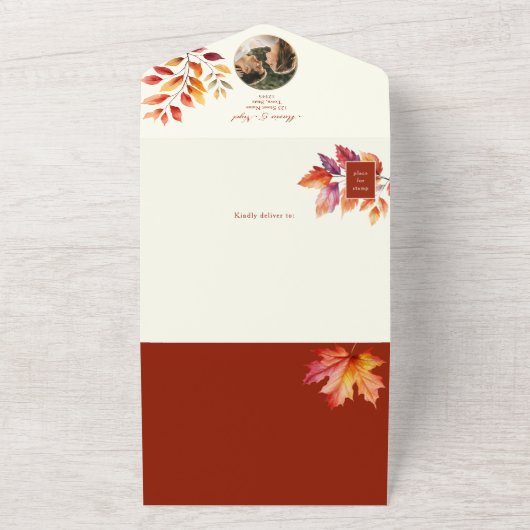 Invitation Tout En Un Rustic Fall QR Code Mariage (Dehors)