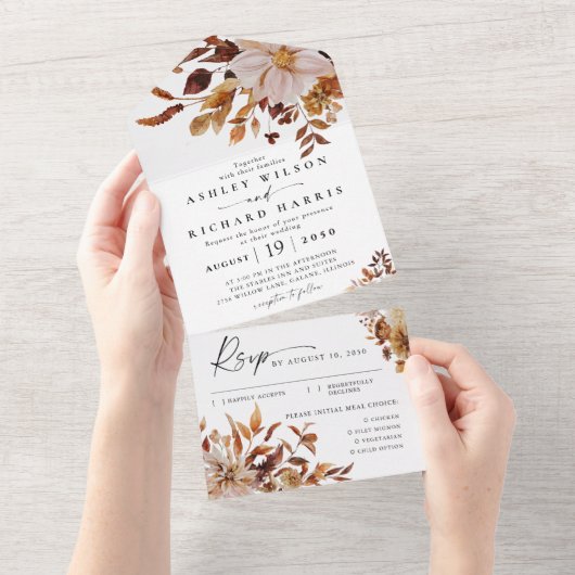 Invitation Tout En Un Rustic Fall quitte Mariage (Déchirure)